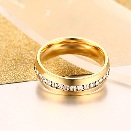 Fashion Month Mens Womens 6Mm Titanium Stainless Steel 18K Gold Wedding Ring Channel Set Cubic Zirconia Engagement Band Size 7 #TOP3