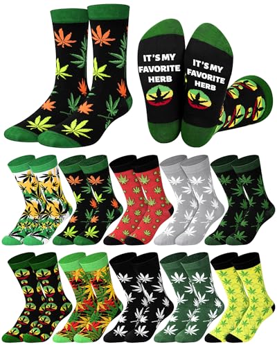 Skicuff 10 Pairs Weed Socks for Men Women Marijuana Socks Green Pot 420 Gifts Cannabis Accessories for Christmas 420 Holiday
