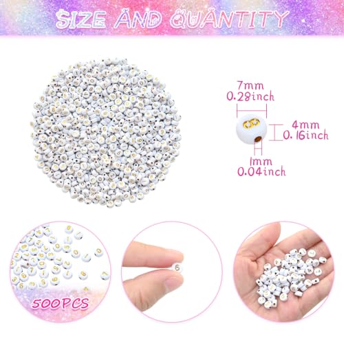 Image of Amaney 500pcs Gold Number Beads 7x4mm Mixed Number Beads Acrylic Round Shape Loose Beads
