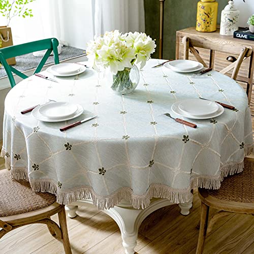Mantel redondo de lino y algodón de 200 cm con borlas, decorativo, color liso, para el hogar, cocina, fiesta, vacaciones, mesa lavable y a prueba de polvo