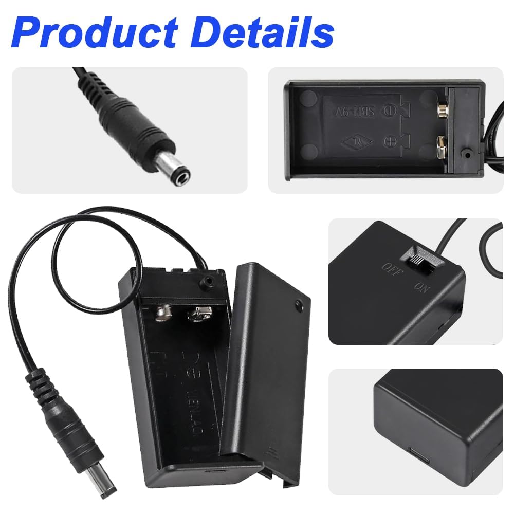 GTIWUNG 8 Stück 9V Kunststoff Batteriehalter Gehäuse mit 2.1x5.5 mm DC-Stecker und EIN/AUS Schalter, 9V Batteriehalter Projekt-Box mit Schalter und Abdeckung, mit Schrauben