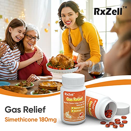 RXZELL Gas Relief, Ultra Strength Simethicone 180mg, 180 Softgels