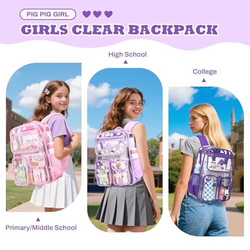 Image of PIG PIG GIRL Clear Backpack for School,Heavy Duty PVC Transparent Bookbag for Girls Stadium Approved See Through Backpack