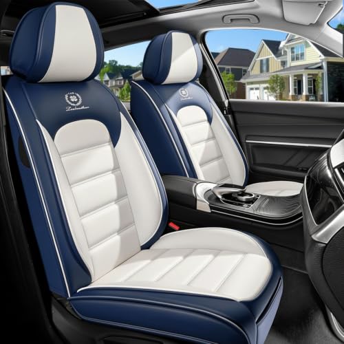 Image of Leather Front Seat Covers for Toyota Camry 2015-2026, Blue-White