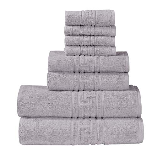 Chaque fil compte - Lot de 8 serviettes de toilette - 600 g/m² en coton filé à anneaux, très absorbantes pour salle de bain (argent, 8 pièces de serviettes) Cover