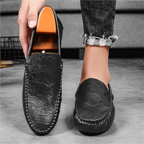 Mens Loafers Solid Color Round Toe Vegan Leather Loafer Shoes Anti-Slip Flexible Flat Heel Wedding Classic Slip-ons4