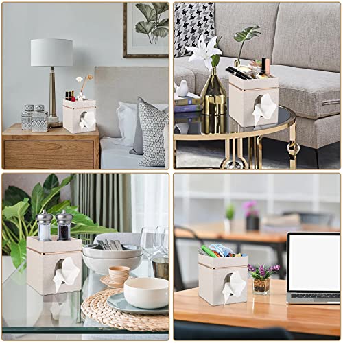 Sumnacon Linen Square Tissue Box Cover - Decorative Cube Tissue Box Holder With Tray, Stylish Tissue Box For Bathroom Toilet Tank Vanity Dresser Table Office Bar Restaurant, Beige #TOP6