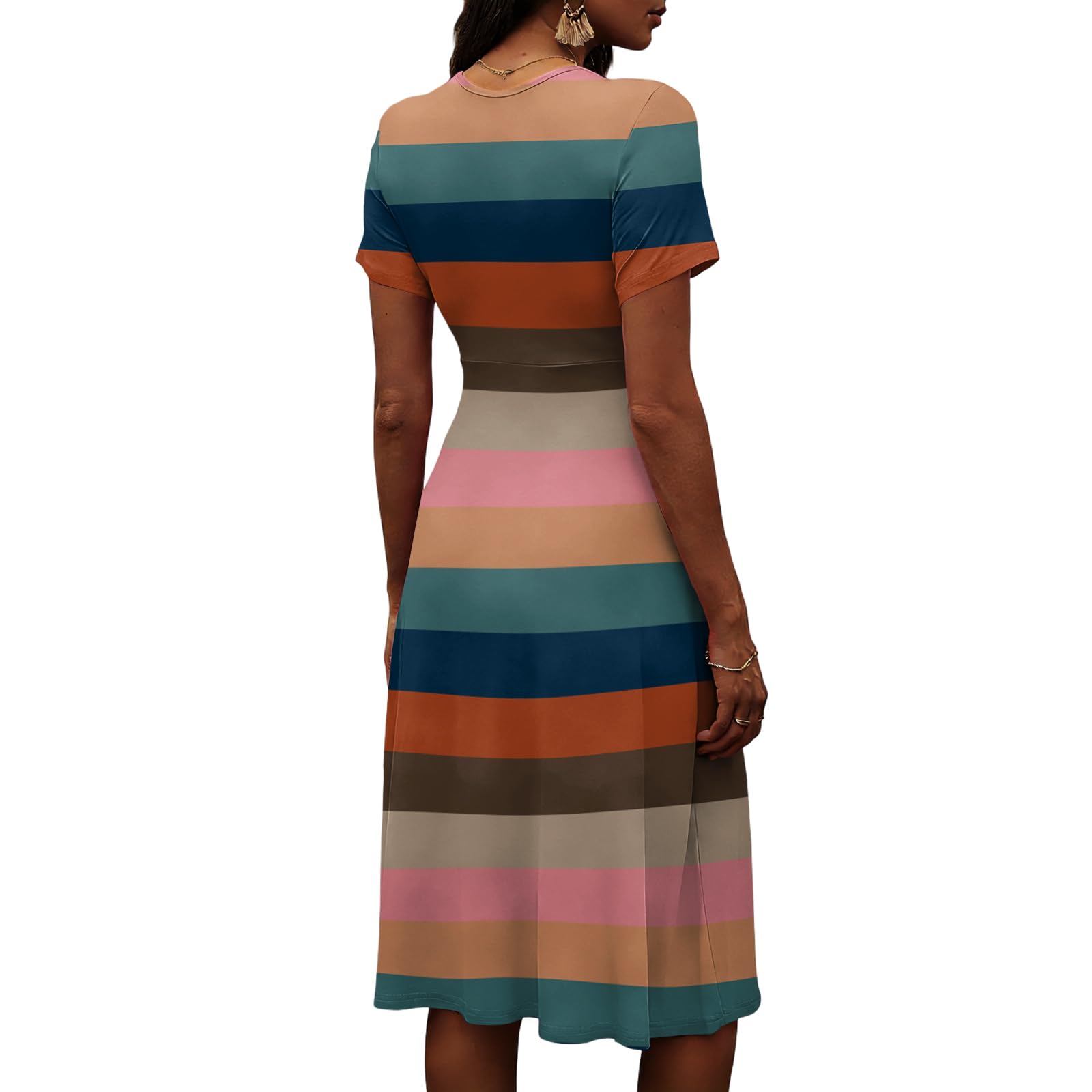 Vestido Largo de Verano para Mujer 2026 - Vestido de Fiesta Elegante con Degradado, V-Cuello y Manga Corta, Ideal como Vestido de Invitada de Boda o Playa