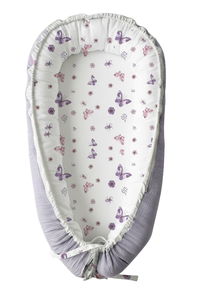 LADIDA Baby Nest Pod 100% Cotton, Soft Breathable & Washable(Purple Butterfly）
