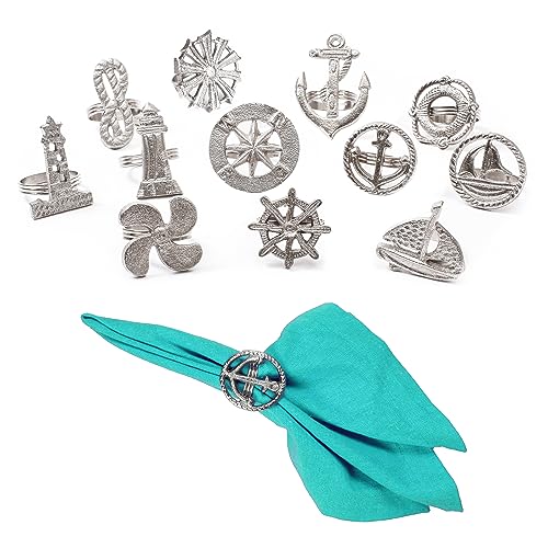 Sailor Napkin Rings Set Of 12, Assorted Nautical Napkin Holders, Coastal Napkin Rings Bulk For Party Decoration, Dinning Table, Everyday, Family Gatherings - A Great Tabletop Décor - Silver #TOP2
