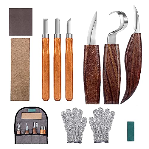 10 Pièces Sculpture sur Bois Kit d'outils à main, Ciseau de Sculpture avec Pierres à Aiguiser, Professionnel Couteau à Sculpture à main, Ensemble de Couteaux de Coupe Cover