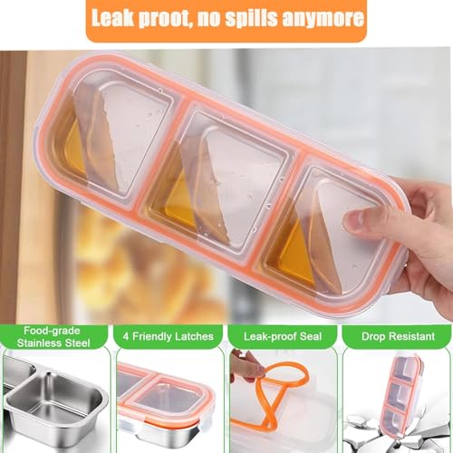 Image of Stainless Steel Snackle Box Container - 2 Pack Bento Box for Kids & Adults, 2+3 Compartment Leak-Proof Snack Containers with Lids (2+3 Compartment)