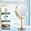 9 Rechargeable Gold Lighted Makeup Mirror with Magnification 20X/1X, Magnifying Mirror with Base Charging and Switch, Makeup Vanity Mirror with 3 Color Dimmable Lights for Dresser, Bathroom