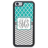 Simply Customized iPhone 6 6S Case, Phone Case Compatible iPhone 6 6S [4.7 inch] Teal Lattice & Grey Chevrons Monogram Monogrammed Personalized IP6S