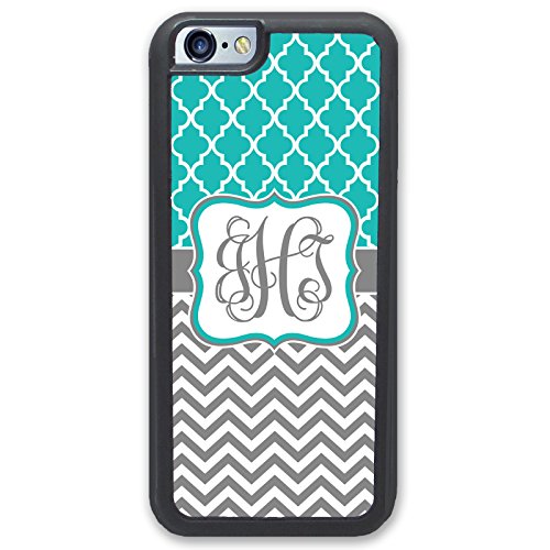 Iphone 6 6S Case, Simply Customized Phone Case Compatible Iphone 6 6S [4.7 Inch] Teal Lattice & Grey Chevrons Monogram Monogrammed Personalized Ip6S #TOP10