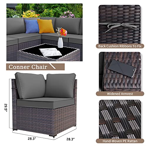 Delnavik Patio Furniture Sectional Sofa Set 7-Pieces Pe Rattan Patio Conversation Set W/43In Gas Fire Pit Table, Outdoor Furniture With 55000 Btu Propane Fire Pit, Grey #TOP3