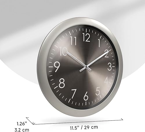 Miniatura 7 de Presentime & Co Reloj de pared silencioso moderno, color plateado matutino, silencioso, sin tics, esfera de aluminio, 11.5 pulgadas, reloj de pared