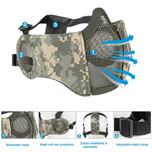 image for Yzpacc Airsoft Mask with Goggles, Foldable Half Face Airsoft Mesh Mask