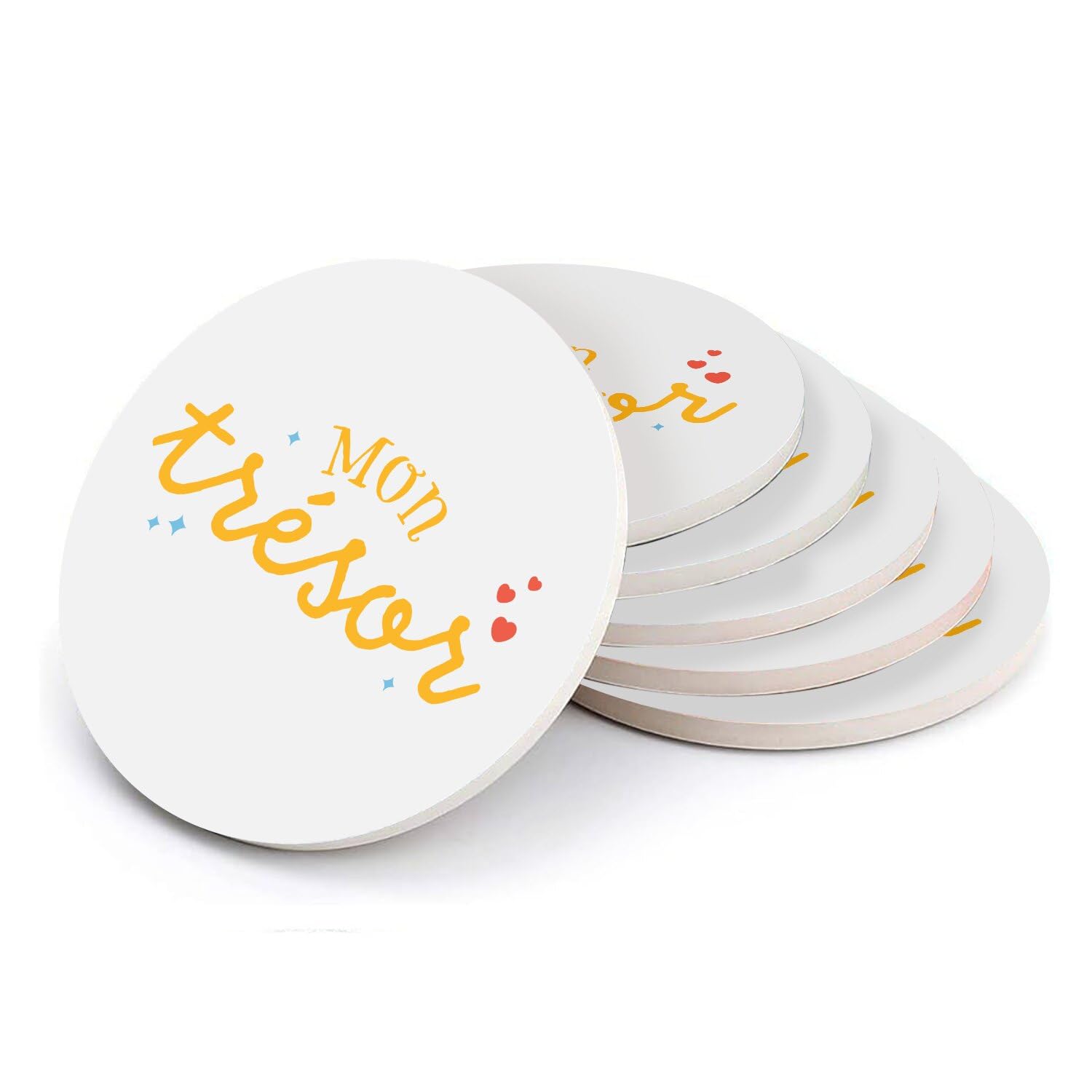 Sous verre ronds en céramique Mon Trésor Bébé Mignon Parent en lot de 6 pièces de 108 mm