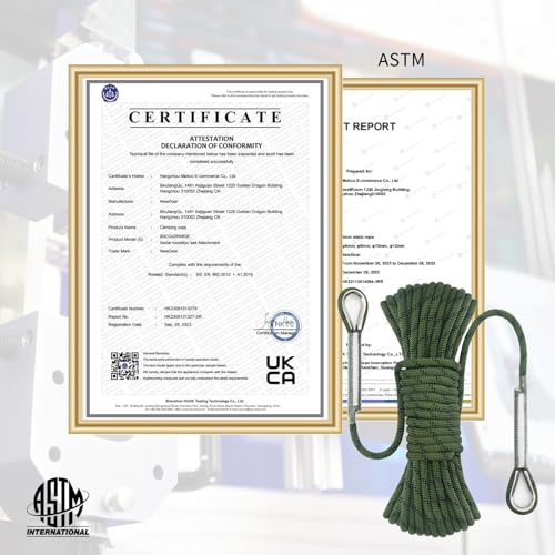 NewDoar 14KN Static Climbing Rope 8mm(5/16in) Accessory Cord Equipment 33FT(10M) 66FT(20M) 98FT(30M) 165FT(50M) Escape Rope with 2 Carabiners for Ice Climbing Equipment Fire Rescue Rope-Green/30M - Image 3