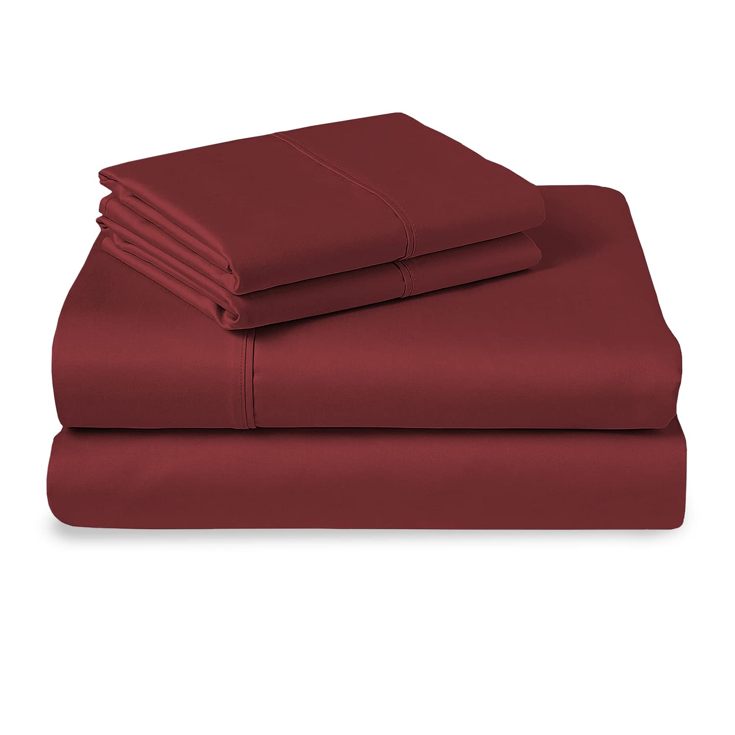 Pizuna 100% Cotton King Size Sheet Set Brick Rust, 400 Thead Count Long Staple Cotton Bedding Set 275x280 cm, Soft Sateen 4 PC King Bed Sheet Set -Fitted Sheet, Flat Sheet & 2 Pillowcases — image 1
