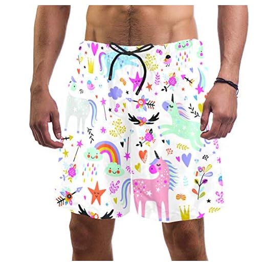 Eslifey Herren Strand-Shorts, niedliches Einhorn, Tanz, Party, Dabbing, Einhorn, Badehose, elastischer Badeanzug, Boardshorts für Herren, L Gr. XL, multi 2 Tizorax süße lustige Einhörner-Badehose für Herren Badehose mit Netzfutter Gr. L/XL, mehrfarbig