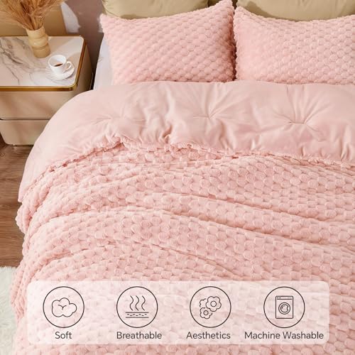 Image of BEDELITE Fluffy Full Size Comforter Set - Pink Fleece Soft Comforter for Ful Size Bed, Luxury Warm Bedding Set for Winter, Fuzzy Bed Set 3 Pieces (1 Comforter, 2 Pillowcases)