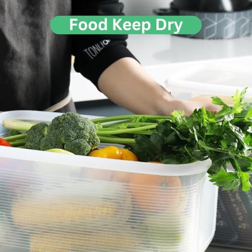 Image of TEKCOOL Fridge Storage Containers (Pack of 4), Fridge Organiser Storage Boxes with Removable Drain Plate, Lids, Stackable Organizer, Fridge Storage Box Keep Fruits, Vegetables Fresher, 1800 ML'