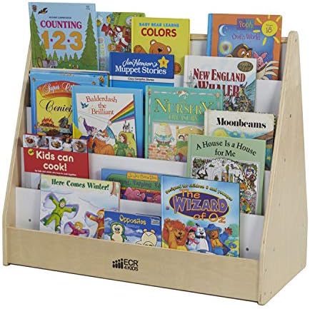 ECR4Kids Birch Pic-A-Book Display Stand with Dry Erase White Board and Storage, Wood Book Shelf Organizer for Kids, Natural