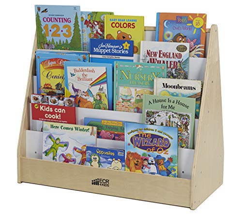 ECR4Kids Birch Pic-A-Book Display Stand with Dry Erase White Board and Storage, Wood Book Shelf Organizer for Kids, Natural