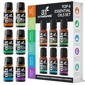 ArtNaturals Aromatherapy Top-6 Essential Oil Set – (6 x 10ml Bottles) – 100% Pure of The Highest Therapeutic Grade – Premium Gift Set – Lavender, Peppermint, Tea Tree, Eucalyptus