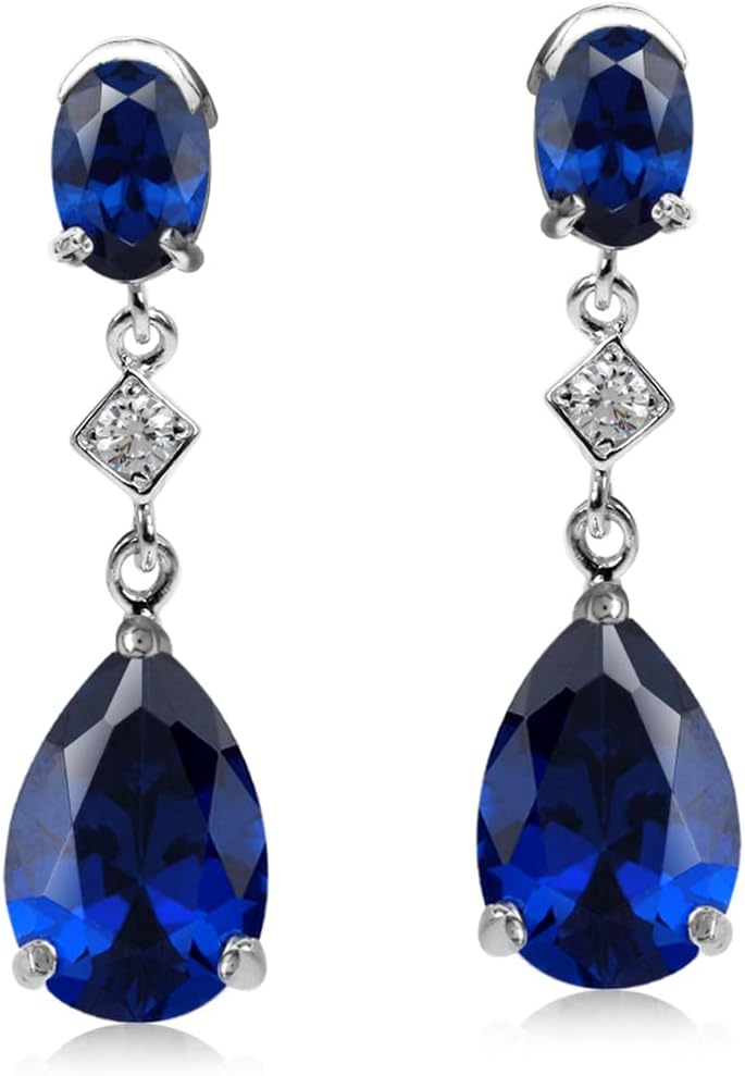 Silvershake Genuine Gemstone 925 Sterling Silver Dangle Drop Post Earrings
