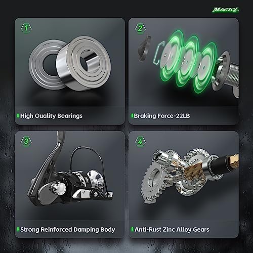 HANDING Spinning Fishing reels 5.2:1 Gear Ratio Ultra Smooth Spinning Reels 22LB Max Drag 2000-6000 Series (3000) - Thumbnail 3