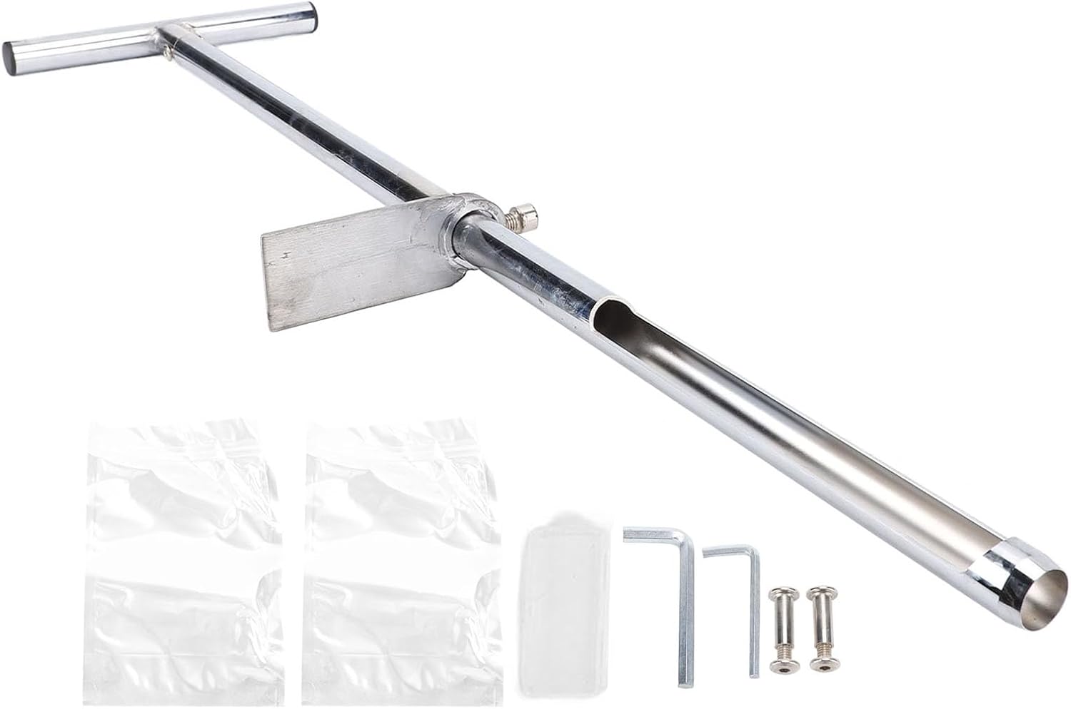 Stainless Steel Soil Test Probe, 33.5in T Shape Handle with Foot Pedal Soil Sampler Reusable Sample Bags Robust Probe Tip Soil Probe Rod for Plant Care, Garden, Lawn, Farm