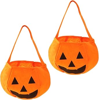TCOTBE 2 Pack Halloween Pumpkin Candy Bucket Non-Woven Trick or Treat Bag