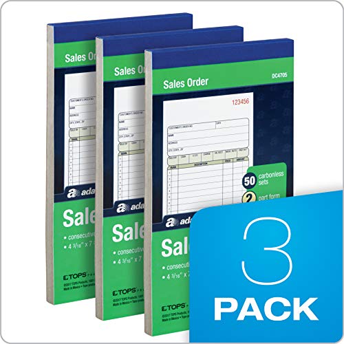 Adams Sales Order Books, 2-Part, Carbonless, White/Canary, 4-3/16" X 7-3/16", Bound Wraparound Cover, 50 Sets Per Book, 3 Pack (Dc4705-3) #TOP6