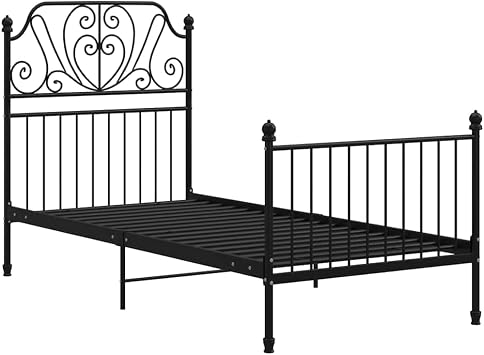 vidaXL Bed Frame Metal Bed Bedroom Single Bed Bedroom Furniture Bed Frame Slatted Frame Powder-Coated Metal Black 90 x 200 cm