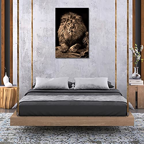 Rnnjoile Lion Prints Wall Art Black And White Lion Portrait Painting Picture Powerful Animal Canvas Artwork For Mens Apartment Bedroom Decorations Framed 24"X36" #TOP2
