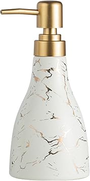 300ML Ceramic Marble Pattern Soap Dispenser - Gold Veined Refillable Liquid Hand Soap Dispenser Pump Bottle for Bathroom & Kitchen White