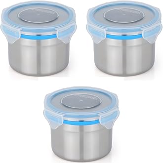 STEELLOCK Stainless Steel Container/Dabba with 4 Side Clip Lock see through Lid for Office & School Use/Food Grade/Air Tight/Easy to Carry/Leak Proof (SL-1202-3pcs X 350 ml, Blue)