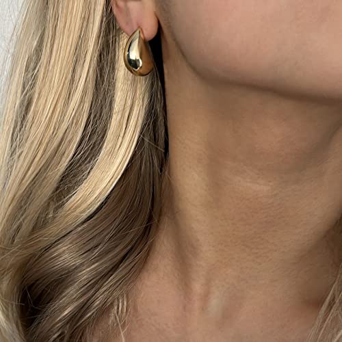 Apsvo Chunky Earring Dupes Gold Hoop Earrings For Women Girls, Lightweight Waterdrop Teardrop Hollow Open Hoops Hypoallergenic Gold Earrings Fashion Trendy Jewelry (Drop-Gd) #TOP4
