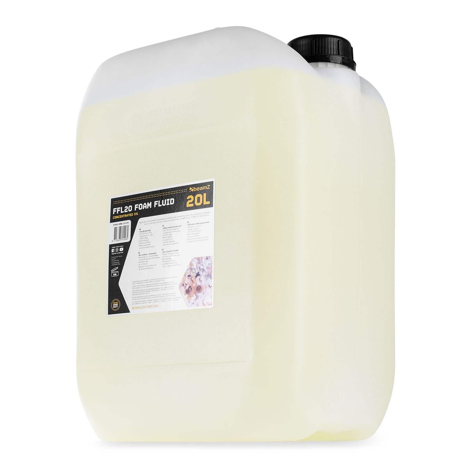 BeamZ FFL20 - Liquide pour Machine à Mousse Concentré 3% - 20L, Densité Standard, Mousse de Qualité, Non Inflammable, Mousse Liquide, Fabriqué en Europe, Compatible avec JFC1000, Contient 97% d'eau