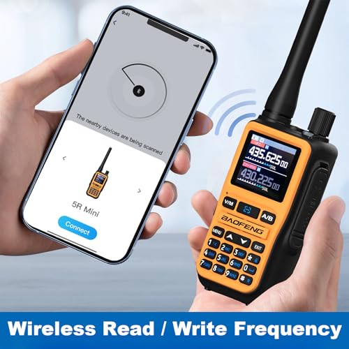 Image of BAOFENG UV-5R Mini Two Way Radio BF-5R Mini Walkie Talkie Wireless Power Adjustable Tiny Size Frequency Copy 999 Channels Type-C Four Colors Portable Ham with 771 Antenna and Headset(2 Pack) (Orange)