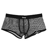 Mens Transparent Underwear See-Through Mesh Underpants Boxer Briefs Sexy T Lingerie Shorts Zulmaliu (Black, M)