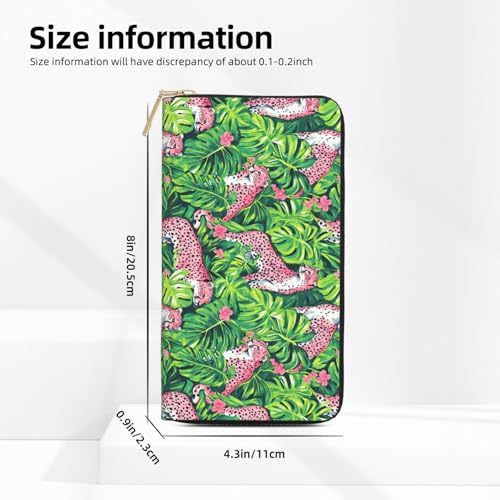 Tropical Plant Pink Leopard Print Wallet Women, Leather Bifold Multi Card Wallet, Long Purse Women's Wallets2