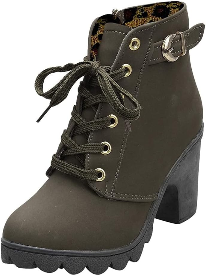 HOTRA Women's Boots with Buckles Ankle Boots Suede Leather Block Heel Platform Shoes Lined Winter Shoes Elegant Half Boots (Color : Black, Size : 8.5 US)