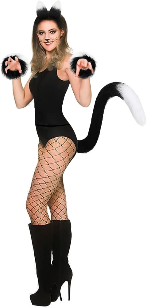 Surakey Femme Déguisement Chat, Serre-tête Oreilles de Chat Mignon, Simulées Fausse Fourrure Queue de Chat, Animal Cosplay Costume en Peluche pour Adolescent Adulte pour Halloween, Jeu de Rôle (Noir Surakey Femme Déguisement Chat, Serre-tête Oreilles de Chat Mignon, Simulées Fausse Fourrure Queue de Chat, Animal Cosplay Costume en Peluche pour Adolescent Adulte pour Halloween, Jeu de Rôle (Noir