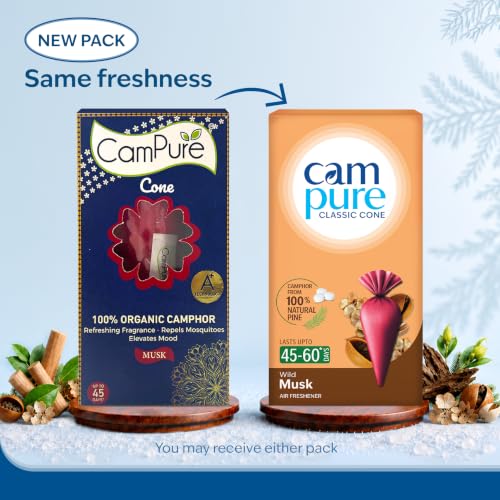 Image of CamPure Camphor Cone (Musk) Pack Of 2-100% Organic | Air Freshener For Car, Wardrobe, Office Cabin's, Drawers, Travel Bag & Bathroom