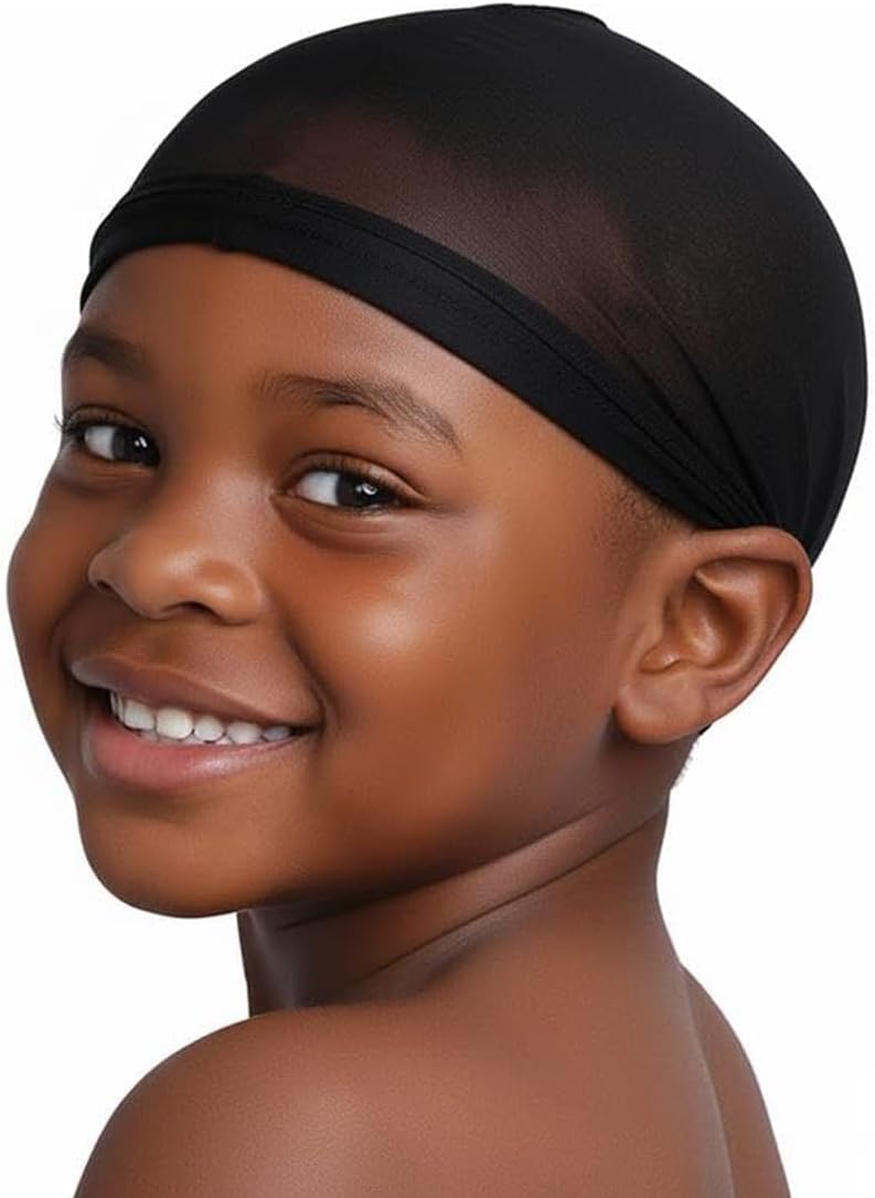 Titan Kids Stocking Wave Cap 2PCS – Soft & Smooth Nylon Wave Cap for Boys and Girls, Stretchable & Breathable Hair Cover, Gentle Hair Protection for Waves, Braids, and Everyday Styles, Black