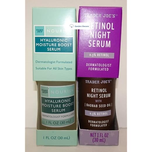 Trader Joe’s Nourish Hyaluronic Moisture Boost Serum & Retinol Night Serum with Baobab Seed Oil 1fl oz 30ml (Two Bottles)